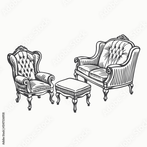 Vector set of vintage sofas. Drawing in the Doodle style. Retro sofas and daybeds isolated on a white background. Sketch Hand drawn single line art use for logo poster