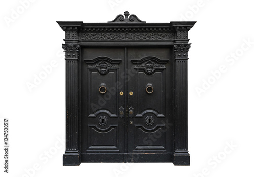 Old black wooden door png