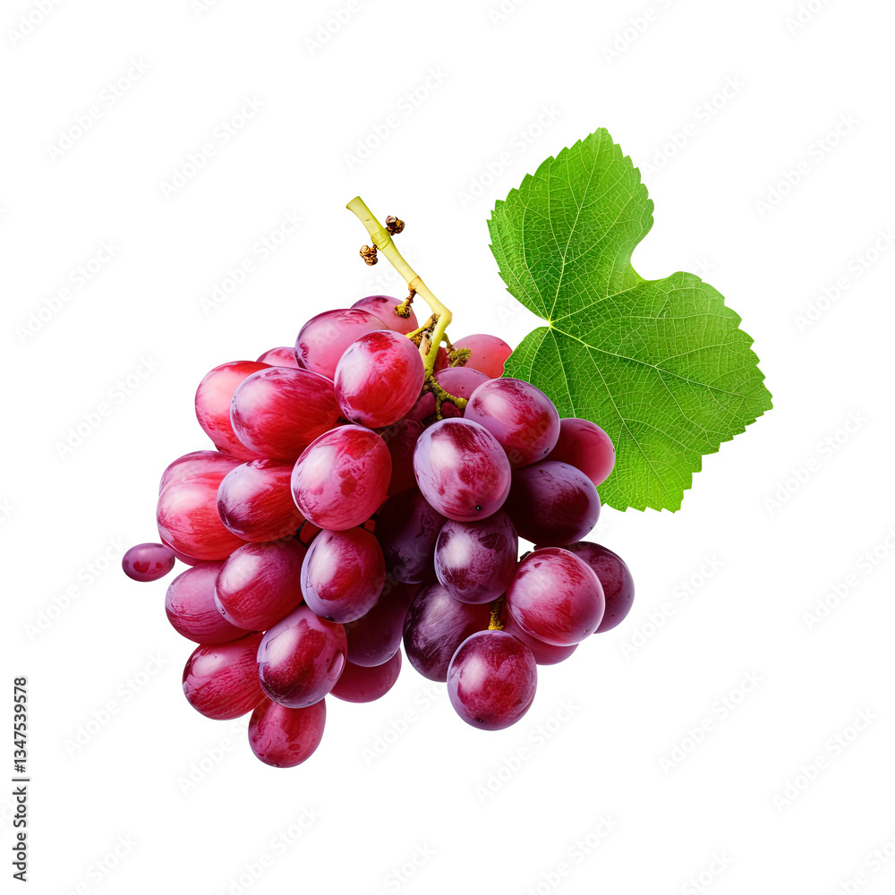 Fototapeta premium flying sliced red grape with leaves isolated on transparent background Remove png, Clipping Path