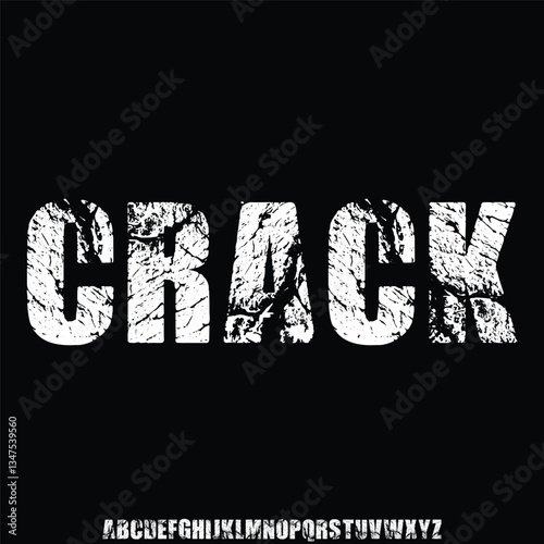 Bold sans serif display font vector with cracked texture