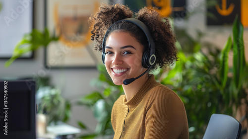 A customer support center, a cheerful employee assisting a caller.