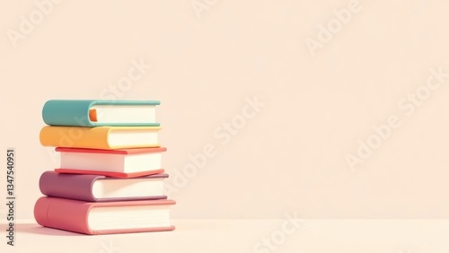 Stack of books on light background with copy space.