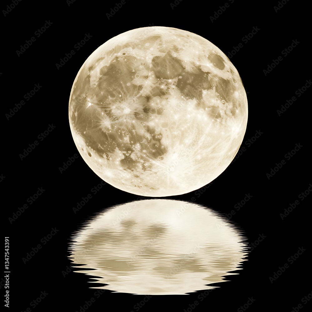 Obraz premium Full Moon Reflection with Night Sky.
