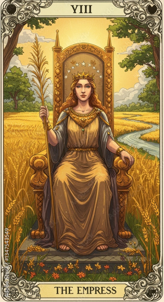 Fototapeta premium A Radiant Goddess on an Opulent Throne