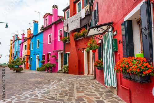 Burano Island in Venice, Italy. Colorful traditional houses in the Burano. photo
