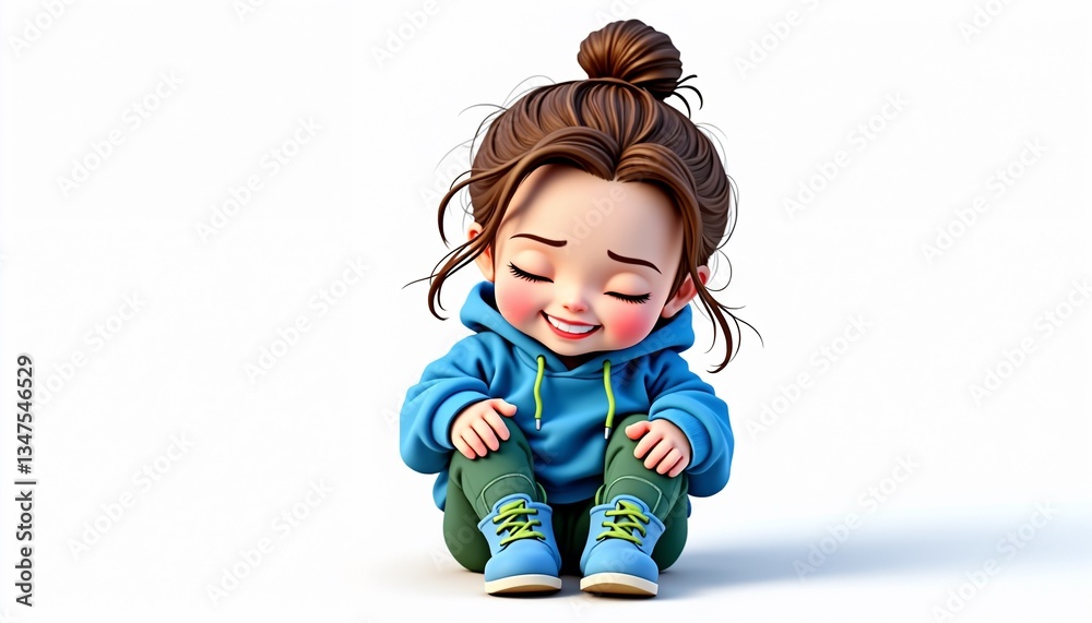 Chibi girl smiling playfully sitting on a simple white background, whimsical and fun concept Chibi girl smiling playfully sitting on a simple white background, whimsical and fun concept