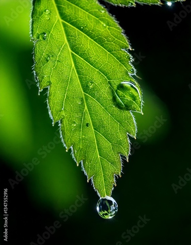 a water droplet falling from leaf