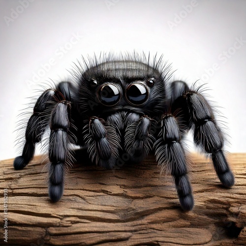 a cute black tarantula sitting on wood
