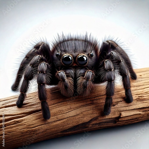 a cute black tarantula sitting on wood