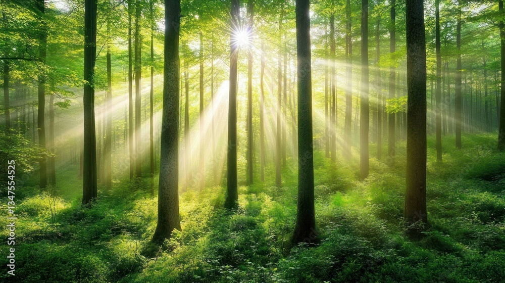 Obraz premium Sunbeams Through the Trees