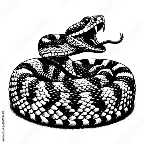 Rattlesnake Read to Attack, Vintage Style Detailed Vector Illustration