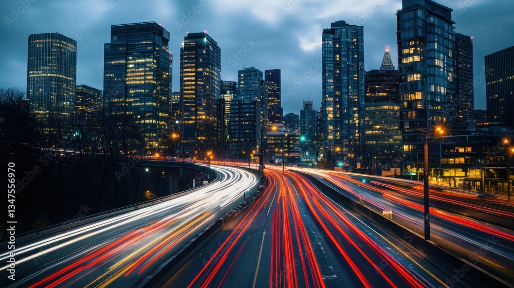 Fototapeta premium Cityscape at Night with Light Trails