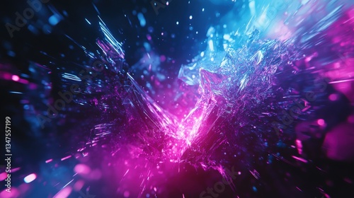 Vibrant cyber gradient transitioning from deep black to electric blue and vivid magenta, forming intricate crystal structures and