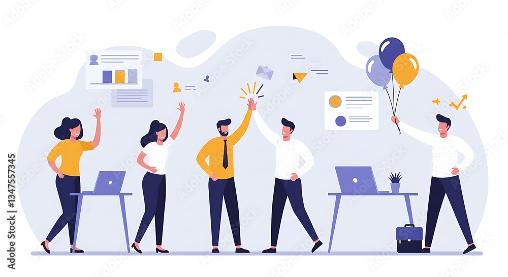 Flat Vector Illustration of a Corporate Team Celebration – Office Success & Team Spirit Flat Vector Illustration of a Corporate Team Celebration – Office Success & Team Spirit