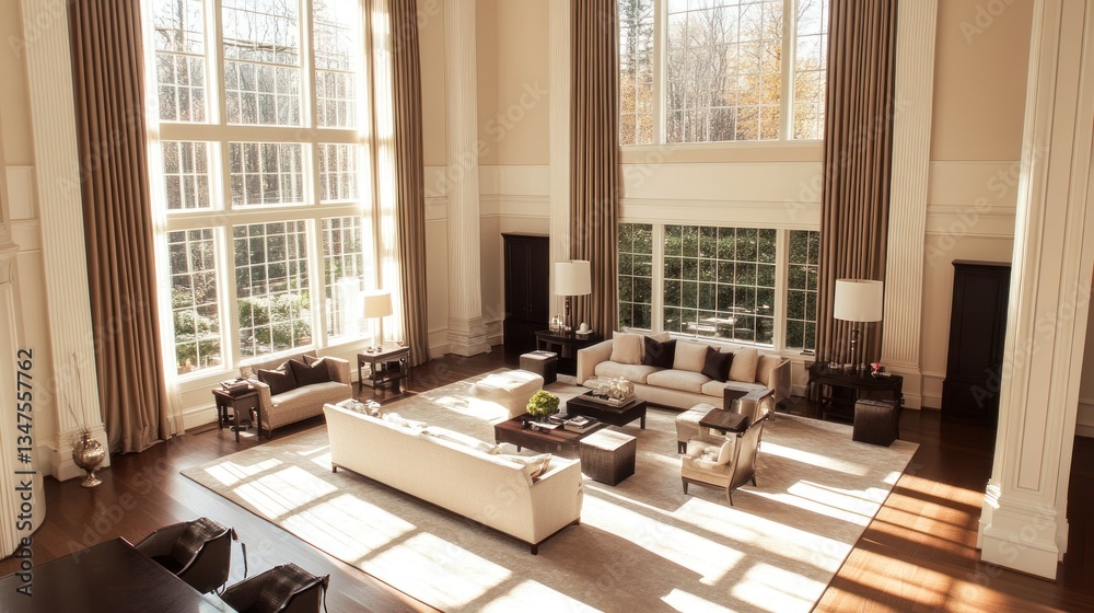 Fototapeta premium Modern Living Room with Floor to Ceiling Windows