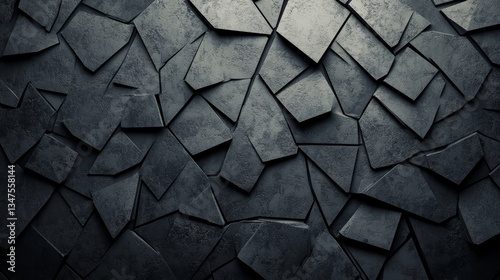 Concrete tiles are arranged to form a triangular wall, accompanied by a semigloss 3D background constructed from futuristic blocks, all part of a 3D render