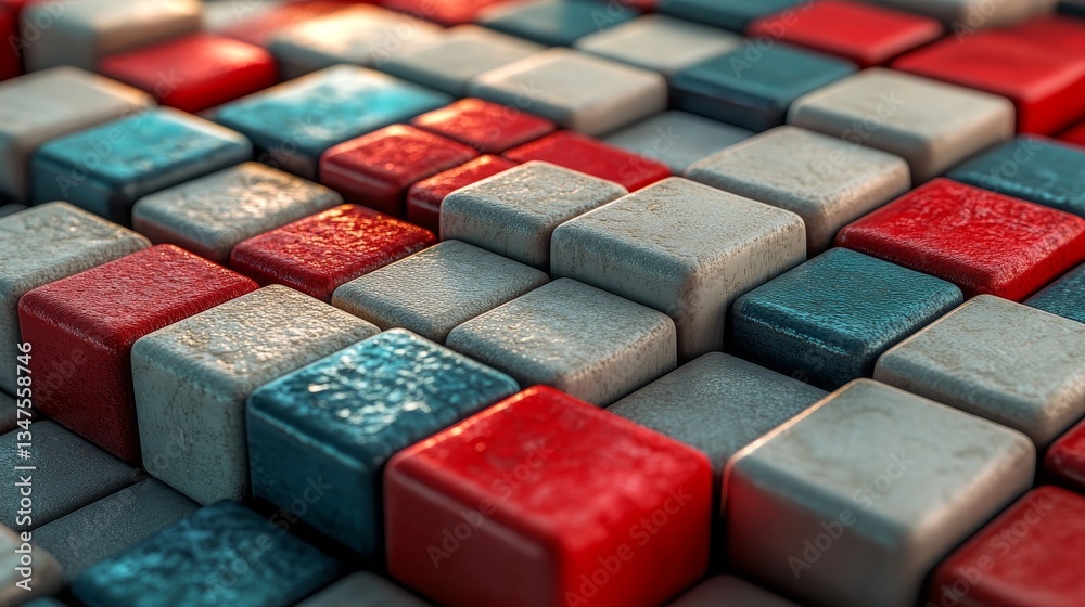 Fototapeta premium A tech background serves as the setting for futuristic 3D blocks that represent Indonesian colors, highlighting a network concept