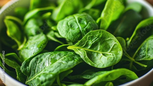 Fresh Green Spinach Leaves in Bowl