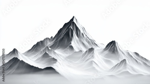 Wallpaper Mural Monochrome mountain range with snow-capped peaks and misty valleys Torontodigital.ca