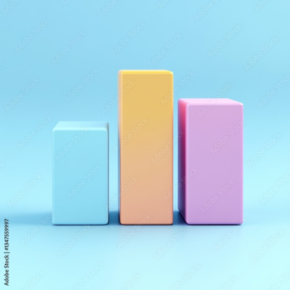 Three pastel-colored blocks stand in a gradient arrangement against a calm blue background, showcasing varying heights and hues Three pastel-colored blocks stand in a gradient arrangement against a calm blue background, showcasing varying heights and hues