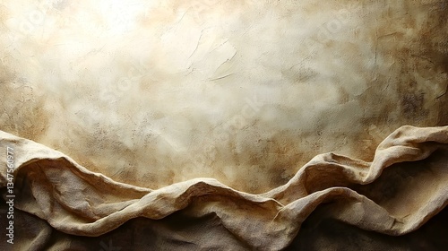 Rustic Beige Fabric Drape on Textured Background; Ideal for Vintage Designs