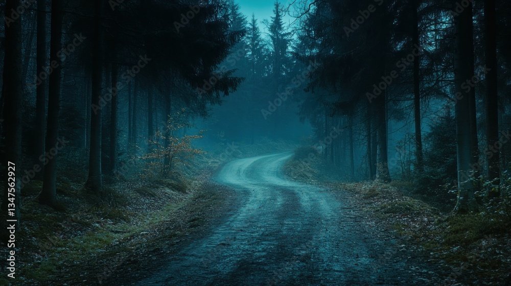 Fototapeta premium Mysterious Foggy Road in Forest