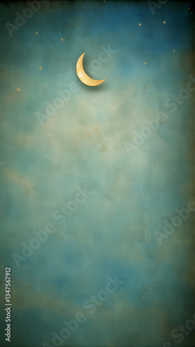 A small golden crescent moon centered a deep na
