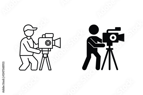 Filmmaking Icons Cameraman, Camera, Tripod, Movie Production, Video