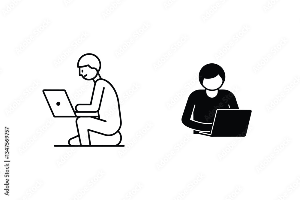 Laptop User Posture Correct vs. Incorrect Ergonomic Sitting Laptop User Posture Correct vs. Incorrect Ergonomic Sitting