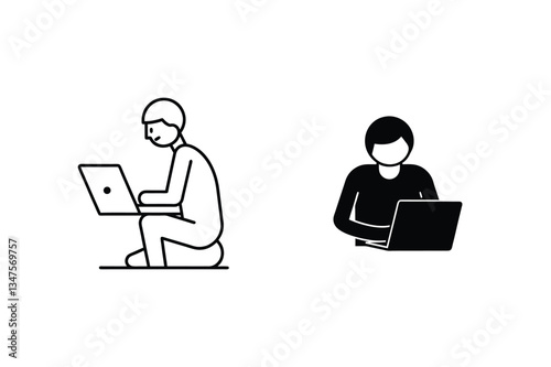 Laptop User Posture Correct vs. Incorrect Ergonomic Sitting