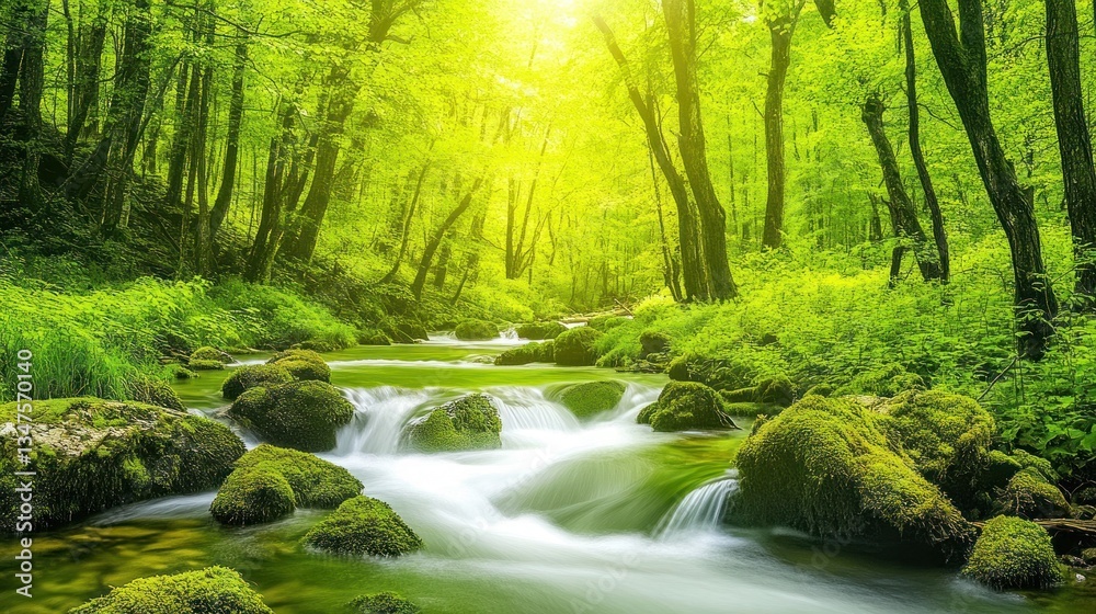 Obraz premium Serene Stream in Lush Forest