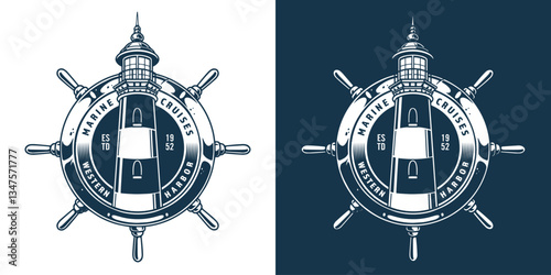 Marine cruises logo featuring a lighthouse design