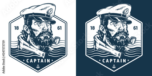 Vintage captain badge design featuring a pipe