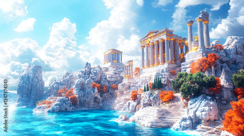 Ancient Greek Temple by the Sea: A Majestic Coastal Scene