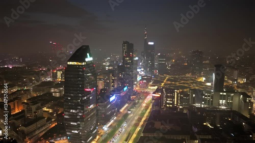 Wallpaper Mural Night aerial drone view of Milan’s Porta Nuova and Porta Garibaldi Torontodigital.ca