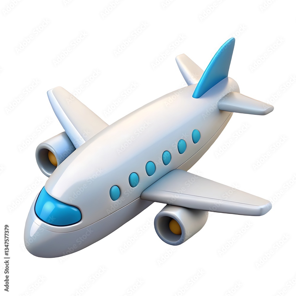 Obraz premium A charming cartoon airplane ready for takeoff, soaring through the skies with bright blue accents and a glossy finish.