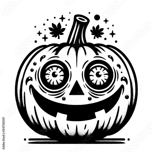 Drunk Jack O Lantern Pumpkin, Let's Get Smashed! Retro Illustration in Timeless Clean Art Style