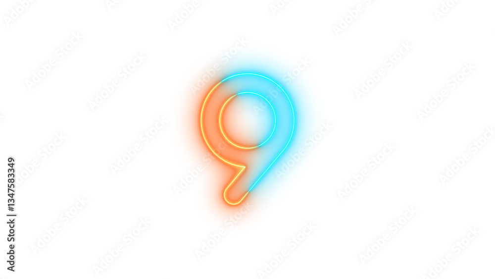 Neon 9 symbol icon glowing with transparent background Neon 9 symbol icon glowing with transparent background
