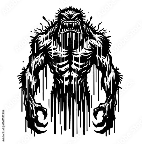 Angry Swamp Monster, Retro Vector Illustration, Scalable to any Size