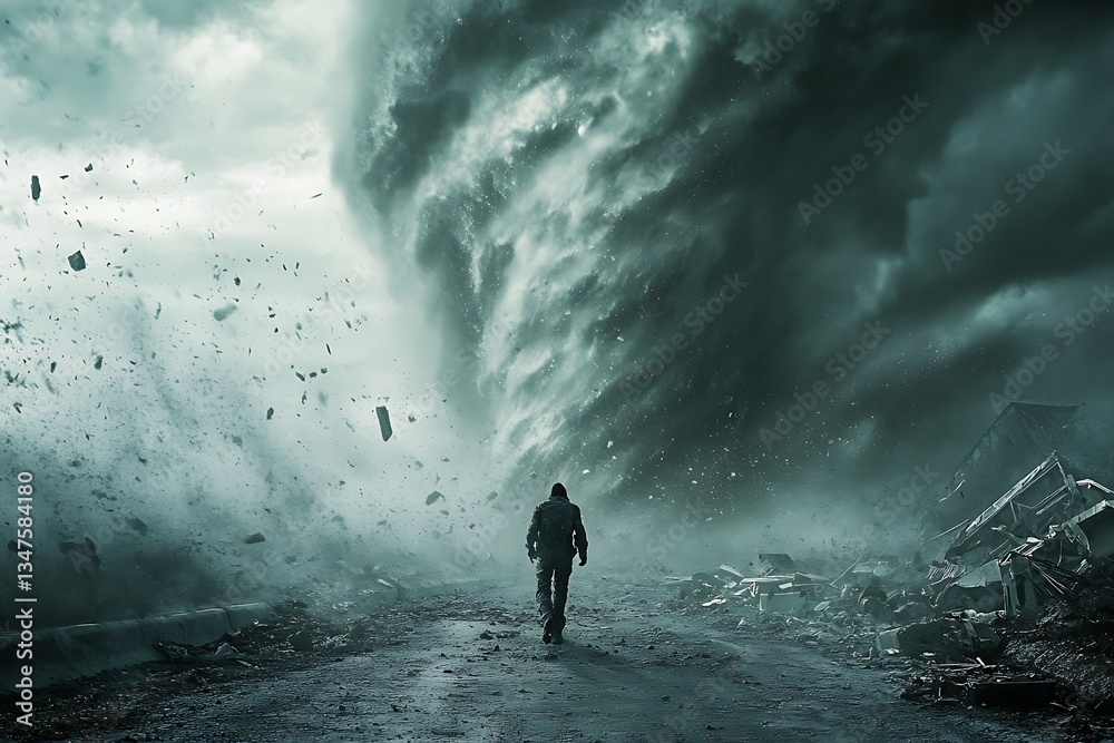 Obraz premium whirlwind’s bold force and stormy riot traced by its twisting gales and flung trash clearly mirrors vast might of green fury 