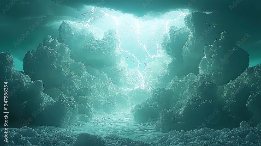 Fototapeta premium Luminous Storm: A Breathtaking Teal Thundercloud Landscape