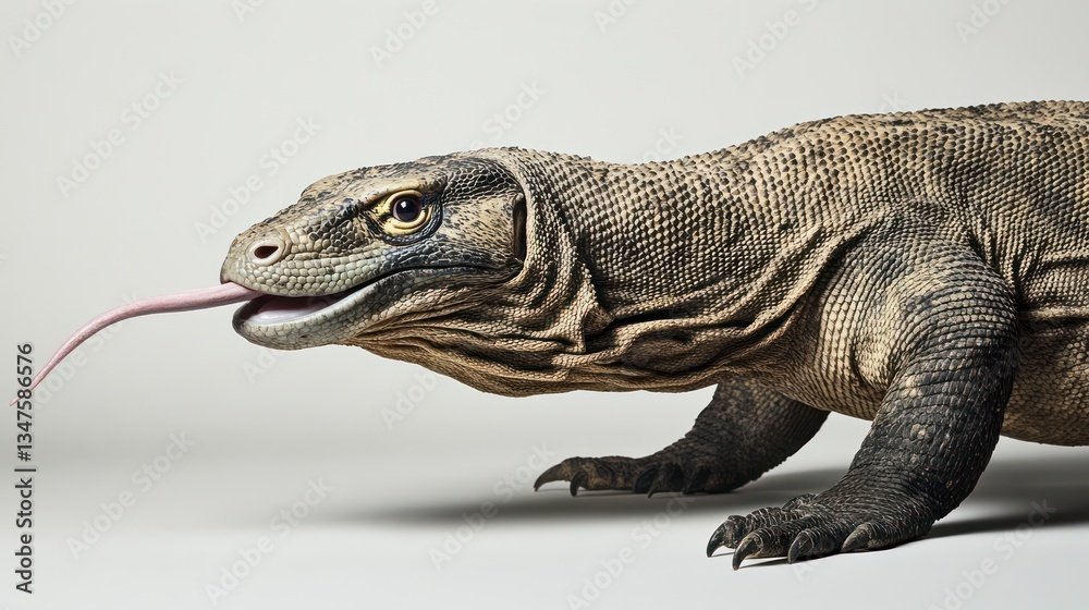 Obraz premium Komodo Dragon Portrait Against Plain Background. Possible Use Stock Photo