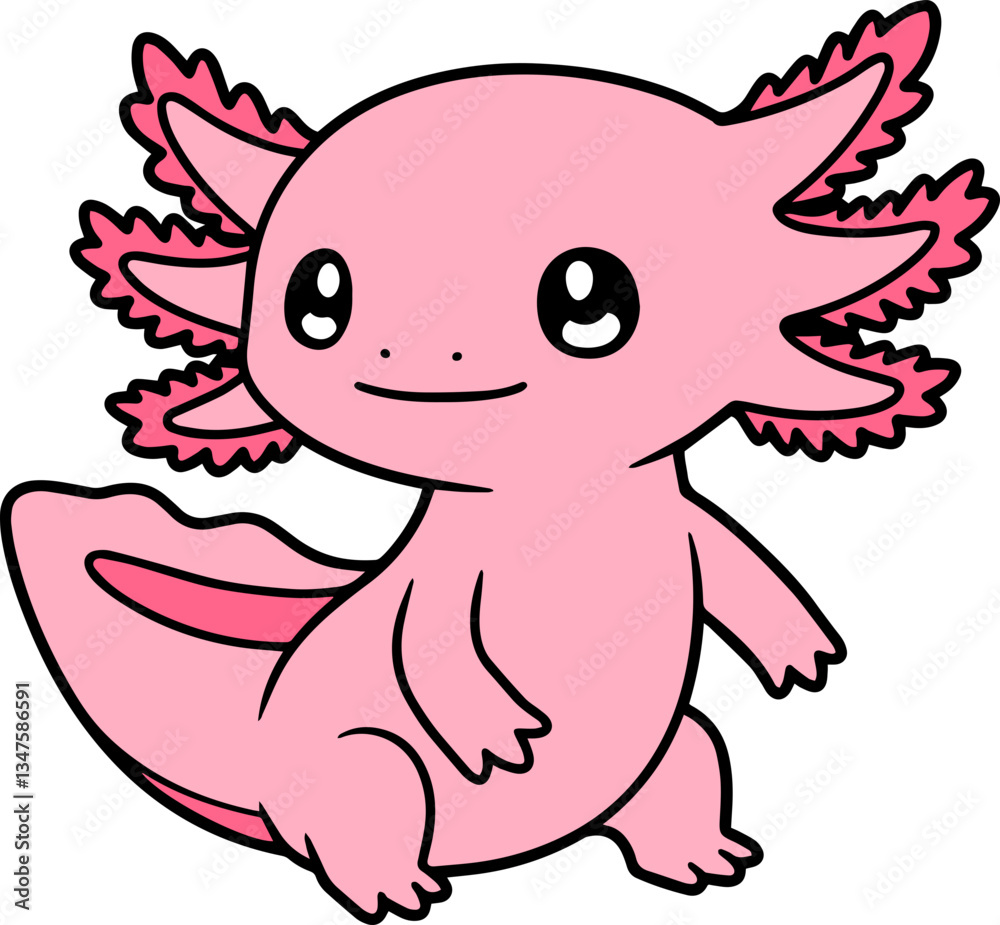 Cute Pink Axolotl Character Smiling Happily Cute Pink Axolotl Character Smiling Happily