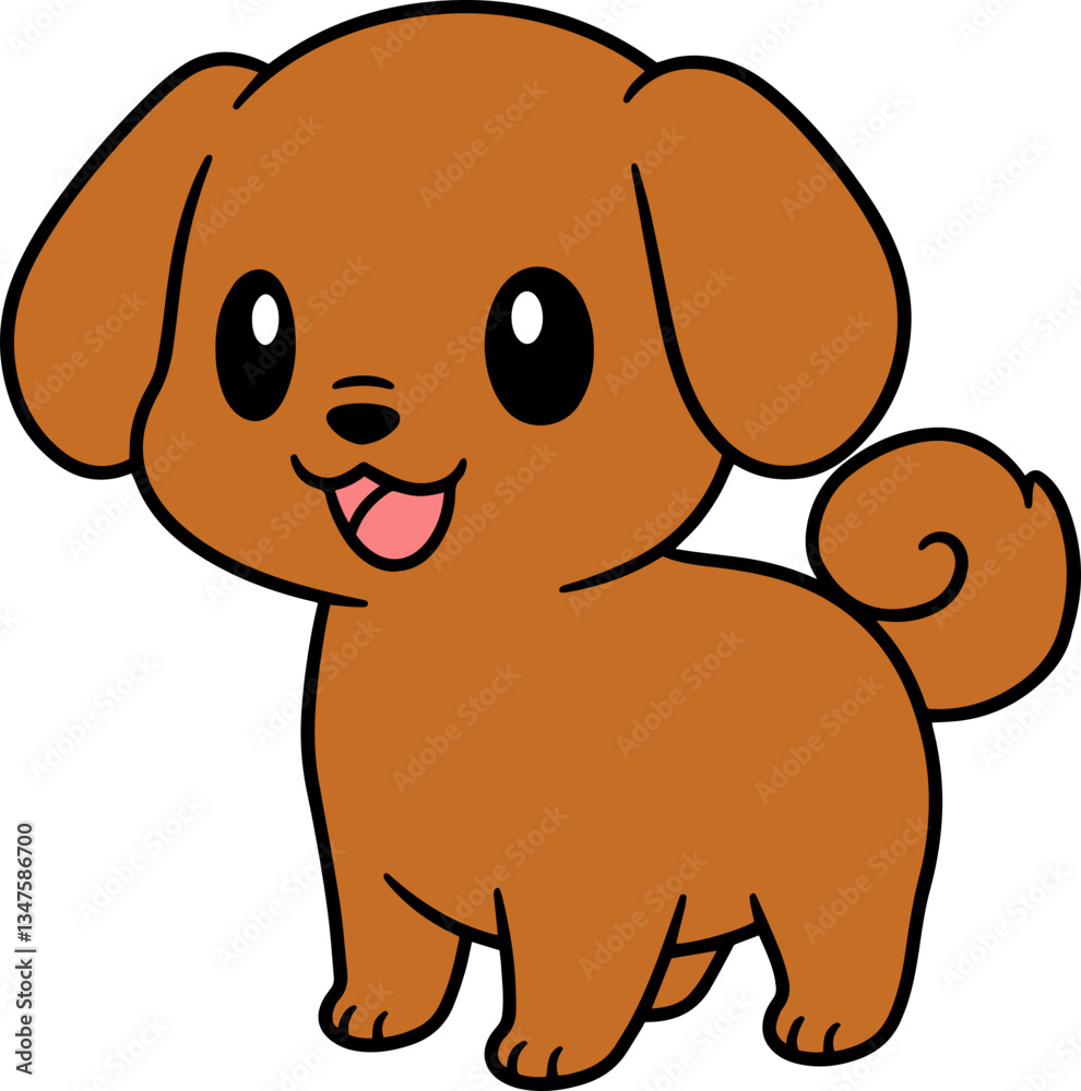 Obraz premium Playful Cartoon Brown Puppy with Adorable Expression and Curly Tail Happy and Cheerful