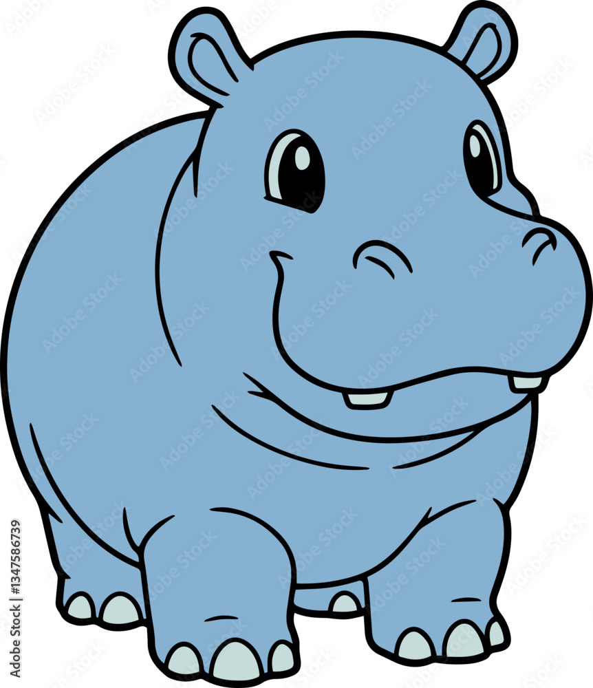 Playful Cartoon Hippo Character Smiling Cheerfully in a Bright Blue Color Palette Playful Cartoon Hippo Character Smiling Cheerfully in a Bright Blue Color Palette