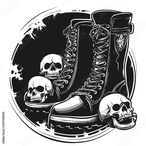 Retro Punk Badges With Combat Boots And Skulls
