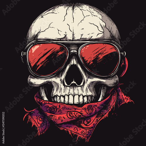 Retro Punk Badges With Skull Wearing Sunglasses And Bandana
