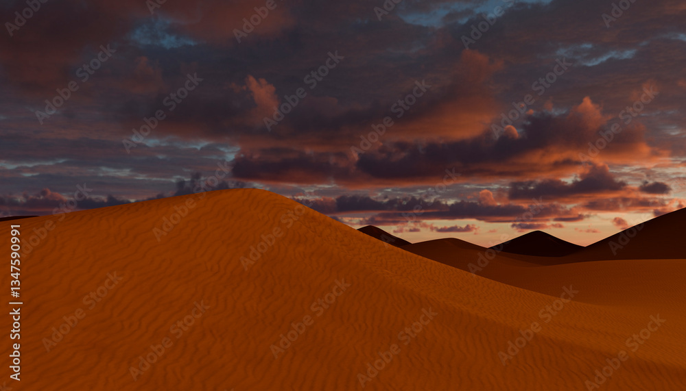 Dramatic desert sunset over vast sand dunes Dramatic desert sunset over vast sand dunes