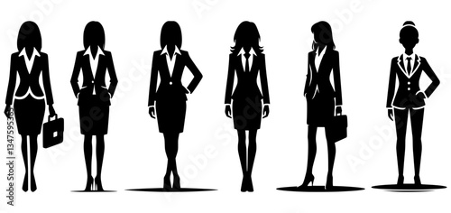 Business Woman Standing Silhouettes. Vector Set