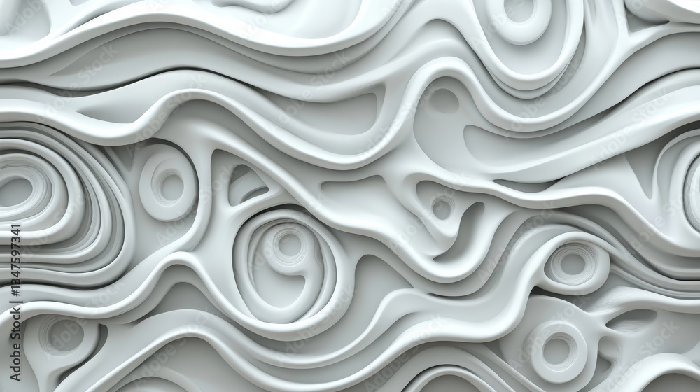 Obraz premium White 3D waves are used to form an abstract wallpaper design that has been rendered in 3D with light effects